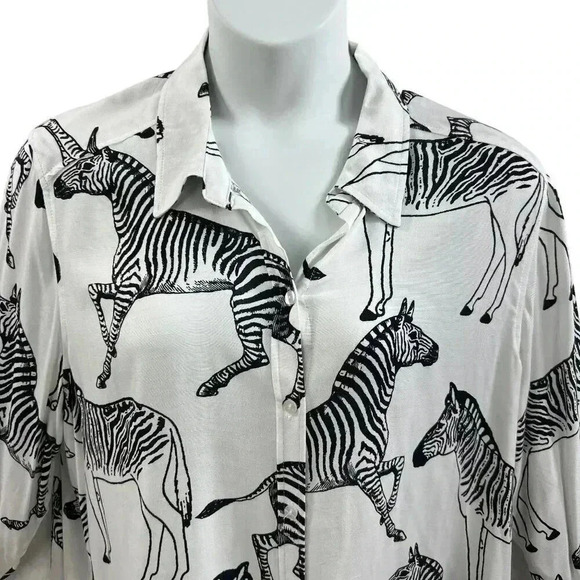 Jane + Delancey white and black zebra print blouse roll tab sleeves 2XL NWT Zoo - Picture 4 of 12